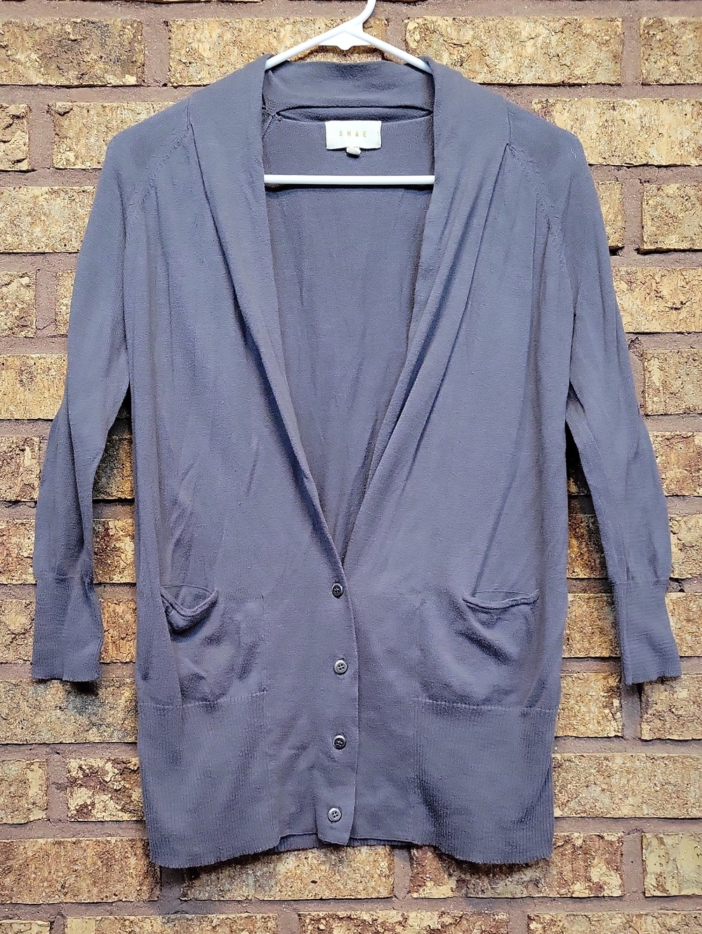 Shae Gray Button Cardigan with Front Pockets Size Medium 100% Cotton Fall Casual